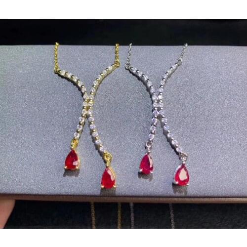 Elegant Split water drop natural red ruby gem necklace natural gemstone pendant necklace S925 silver girl gift fine jewelery