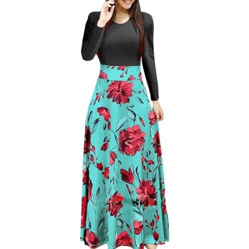 Spring Women Maxi Dress Vintage Floral Print Splice Casual Long Sleeve Dress 5xl Plus Size Elegant Ladies Long Dresses Vestidos