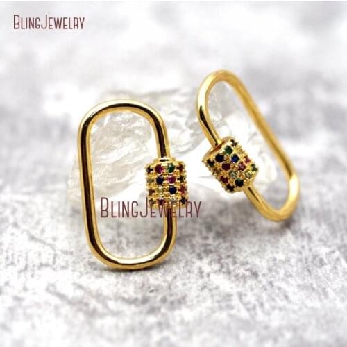 Gold Oval LOCK CZ Micro Pave Oval Shape Screw Clasp Lock Carabiner Pave Lock 15x24mm FC29938