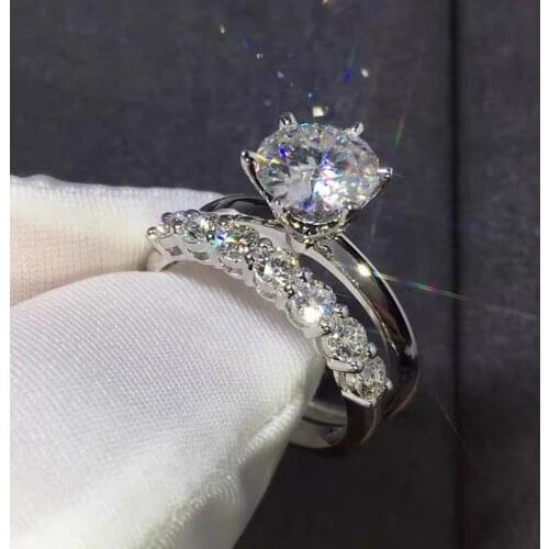 100% Real 925 Sterling Silver Bridal sets Ring 8mm diamond cz Engagement Wedding Band Rings for women men Party Jewelry