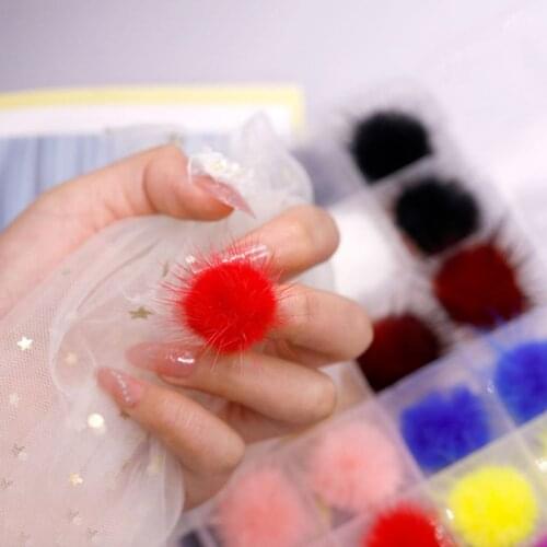24pcs/Box Detachable 3D nail set fluffy Pom ball Magnetic puffy ball 24 grid set Nail Tips Decorate Nail Charm
