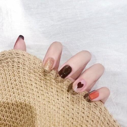 24Pcs Fake Art Nail Waterproof Full Cover False Nails Removable Manicure Tip Decor With Glue Fake Nails Set