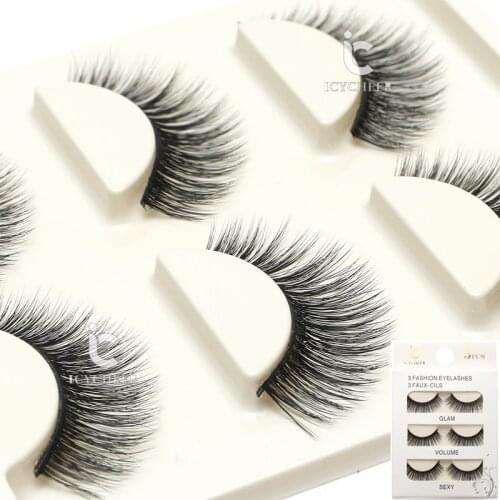 3 Pairs Long Cross False Eyelashes Makeup Natural 3D Fake Thick Black Eye Lashes