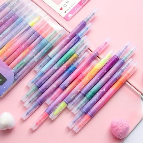 36 pcs/lot Creative Starry sky Double head Highlighter Cute 12 colors Drawing Marker pens Promotional Gift Stationery