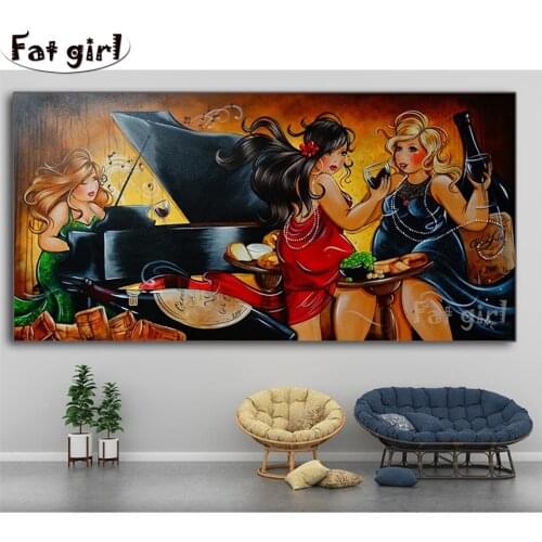 5D DIY diamond painting Cartoon fat lady drinking liqueur cross stitch embroidery mosaic full square round drill home decor