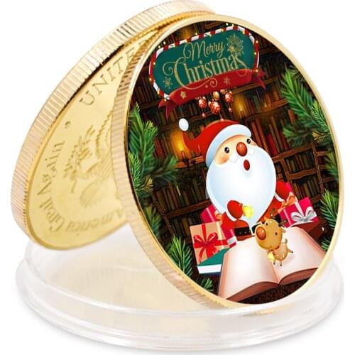 American Souvenir Gifts Merry Christmas Gold Plated Metal Coin for Child Present
