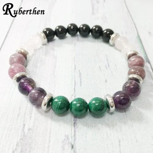 Ruberthen AAA Malachite Chakra Crystals Bracelet A-methyst Rose Quart z Bracelet Protection Deepening Spirituality Jewelry