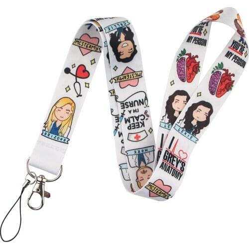 TV Show Greys Anatomy Lanyard Keychain Cartoon Phone Badge Holder Women Strap Neck Lanyards ID Card Key Chain Doctors Gifts