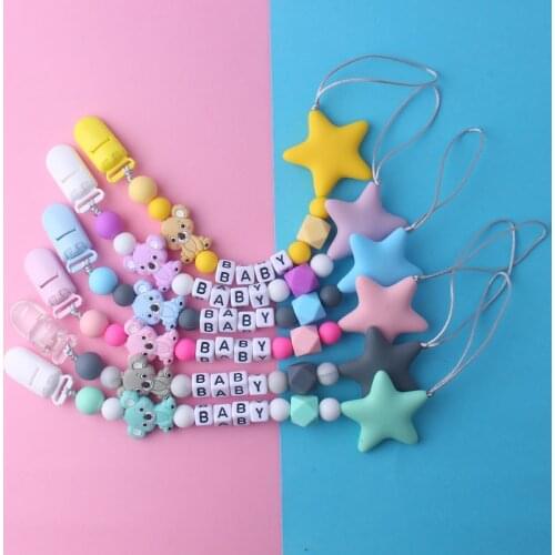 Baby Pacifier Clips Cartoon Koala Pacifier Chain with Silicone Beads Holder Infant Feeding Teething Chew Toys Dummy Clips
