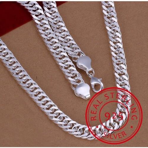Pure 925 Silver Necklaces for Men 10mm Chain Necklace Collier 20inch Choker Fashion Male Jewelry Accessories Gifts Bijoux