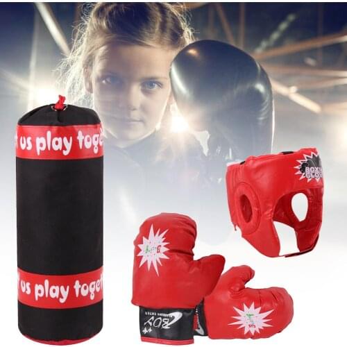 Kids Hanging Fight Training Boxing Sandbag Gloves Helmet Children Punching Bag Set Kids Training Sports Fitness Guards Set