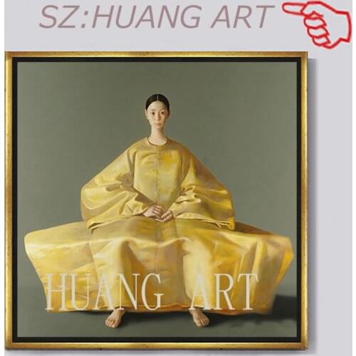 Ancient Korean Yellow clothes girl no Frame and With framed Oil Painting Canvas Palette pen On Canvas Picture Home Decoration