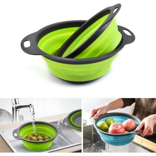 1 piece Foldable Fruit Vegetable Washing Basket Strainer Portabl Silicone Colander Collapsible Drainer With Handle Kitchen Tools