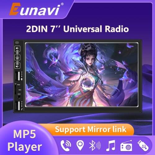 Eunavi 2 Din Universal Car Stereo 7'' FM USB With extenal Mic Carplay For Android Iphone Wireless Wifi Transmitter MP5 Player