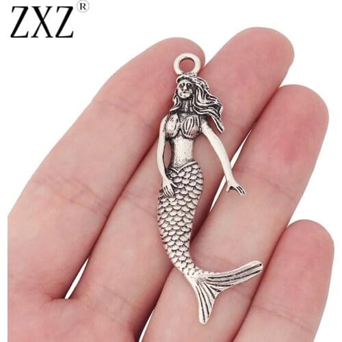 ZXZ 6pcs Tibetan Silver Mermaid Charms Pendants for Necklace Jewelry Making Findings 64x20mm