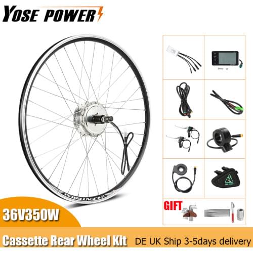 Electric Bike Motor Kit 36V 350W 27.5'' Silver Rear Cassette Brushless Hub Motor Wheel for Ebike Conversion Kit
