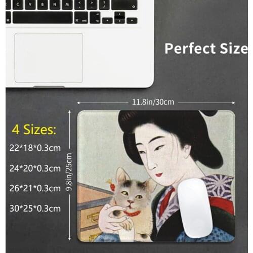 A Geisha And Her Cat Mouse Pad DIY Print Cushion Japan Japanese Geisha Cat Cats Kimono Woman Fan Vintage Travel