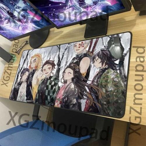 XGZ Anime Demon Slayer Kimetsu No Yaiba Large Mouse Pad Black Lock Edge Custom Computer Table Mat Non-slip Personality Coaster