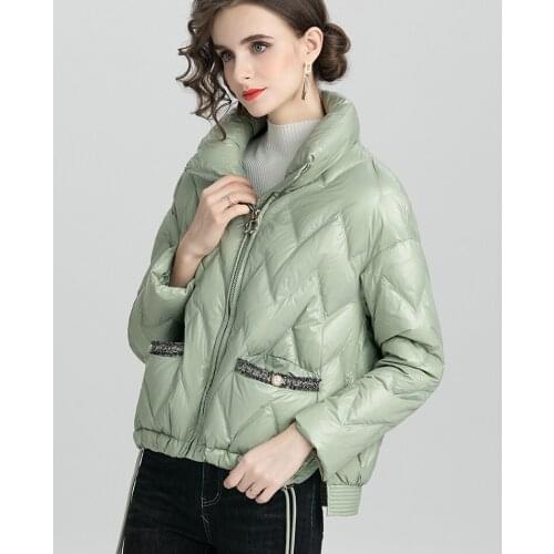 2021 Winter Jacket Women Ultra Light 90% White Duck Down Coat Short Zipper Warm Parkas Female Stand Collar Outwear