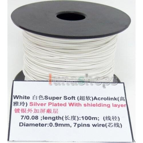 LN004492 White 100m 32AWG Acrolink Silver Plated With Shielding Layer Signal Wire Cable 7/0.08mm2 Dia:0.9mm For DIY