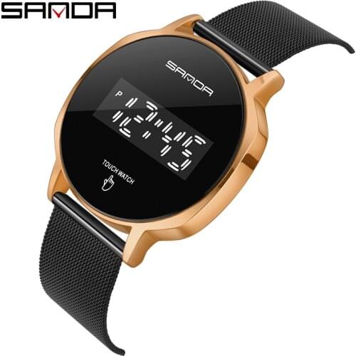 2020 Fashion Sanda Top Brand Waterproof Mens Watch Led Touch Screen Date Sport Mesh Band Hours Wrist Black Gifts Reloj Hombre