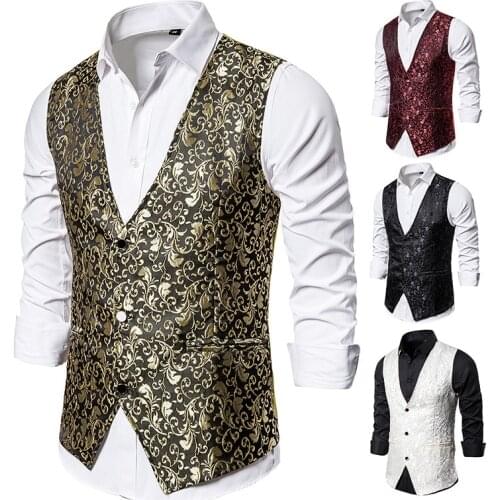 Men Jacquard Paisley Printed Vest Sleeveless Jacket Coat Mens Formal Waistcoats Dress Suit Vests Wedding Tuxedo Stage Costumes