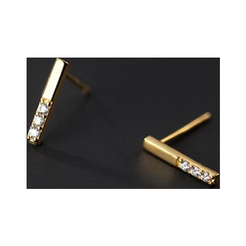 Real 925 Sterling Silver Zircon Stick Stud Earrings For Fashion Women Party punk Fine Jewelry Minimalist Accessories