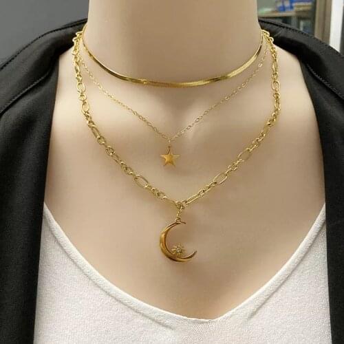 Womens Stainless Steel Necklace Multiple Necklace Thick Chain Necklace Coin Heart Pendant Necklace For Women Necklace Jewelry