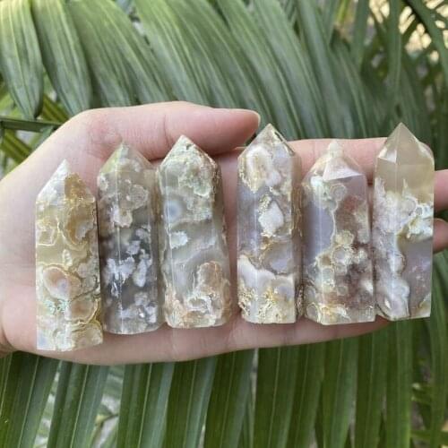 Natural Flower Agate Quartz Crystal Point Single Terminated Tower Chakra Healing Gemstone Home Decor 1pc