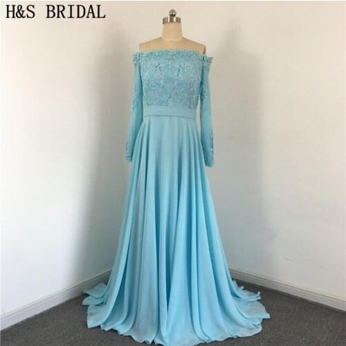 Blue Elegant Chiffon Back With Buttons Draped Beaded Off Shoulder Long Sleeve Lace sexy bridesmaid dresses