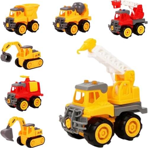 Construction Vehicles Truck Toys Set With Safety Hat Pretend Toys Excavator Clamp Car Ladder Fire Truck Mixer