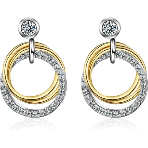 MEEKCAT Double Circle Stud Earrings for Women 925 Sterling Silver Ear Pins Wedding Engagemetn Statement Jewelry Brincos BSE388