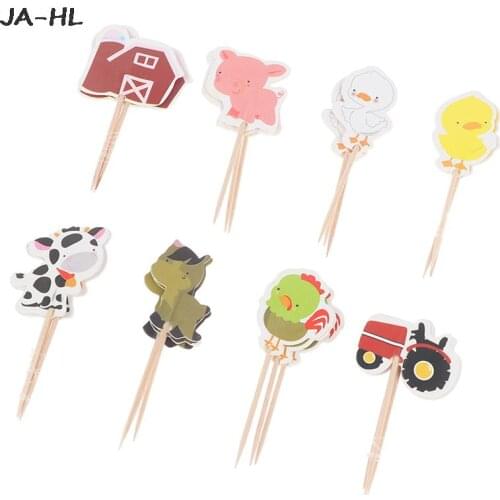 24PCS/pack Cartoon Farm Animal Party Theme Cupcake Toppers for Kids Birthday Party Cake Decoration Flag