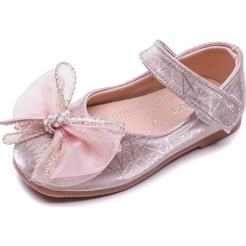 Girls Bow Princess Shoes 2021 Spring New Childrens Single Shoes Baby All-match Leather Shoes Girls Soft Fashion Sandals E636