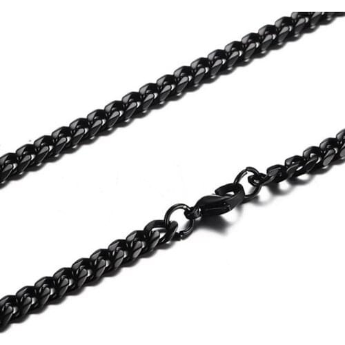 High Quality Width 6mm Stainless Steel Black Color Cuban Chain Waterproof Men woman Curb Link Necklace Various Sizes