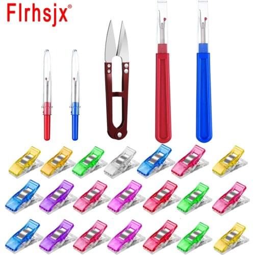 FLRHSJX 13/35Pcs Quilting Tools Sewing Fabric Clips with Seam Ripper Thread Remover Kit Clothing Clips for Knitting Accessories