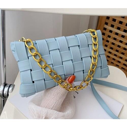 Luxury Designer Thick Chain Ladies Handbags High Quality Leather Weave Shoulder Crossbody Bags For Women 2021 Summer New Purses