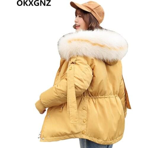 Women Parkas Cotton Coat 2019 New Winter Thicken Warm Hooded Fur Collar Parkas Female Down Cotton Outwear Large Size 2XL M267