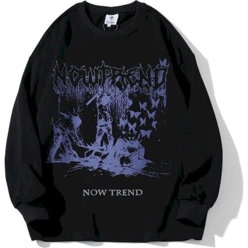 Gothic women sweatshirts dark funeral print o-neck loose hoodies long sleeve Korean version Harajuku autumn winter y2k emo top