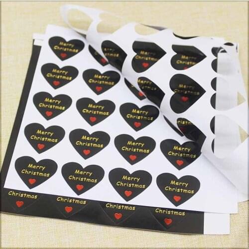 100PCS heart shape black Merry christmas gift label tag DIY Handmade gold foil self adhesilve cookies/bakies label tag