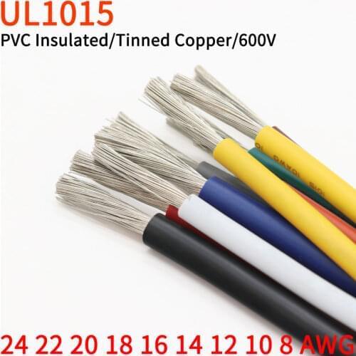 1M/5M UL1015 Electric Wire Cable PVC 8/10/12/14/16/18/20/22/24 AWG Insulated Tinned Plating Copper Cable LED Lamp DIY Wire 600V