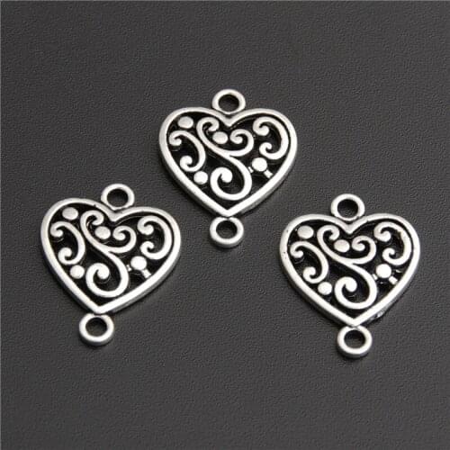 20pcs Zinc Alloy Heart Shape With Flower Connector Charms Diy Jewelry Findings Accessories Wholesale A2744