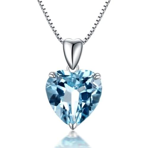 AQUAMARINE GEMSTONES PENDANT NECKLACE FOR WOMEN LOVE HEART BLUE CRYSTAL WHITE GOLD SILVER COLOR CHAIN CHOKER BIJOUX JEWELRY GIFT
