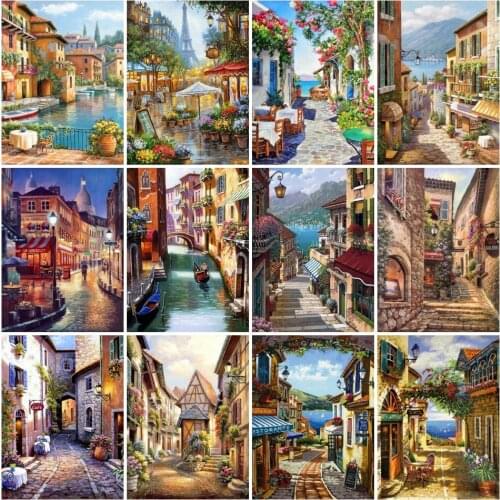 AZQSD Diamond Painting City Scenery Cross Stitch Kit Crafts 5D DIY Full Square Embroidery Rhinestones Mosaic Home Decoration