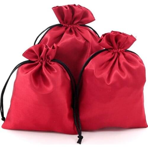 10pcs 8*10/9*12cm Pure dark red Gift Satin Bags 8x10cm Mini Soft Cloth Fashion Jewelry Small Earrings Necklace Bracelets Display