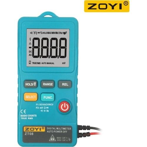ZOYI ZT08 Digital Multimeter True-RMS Multi Meter 8000 Counts AC DC Voltmeter Ohm Voltage Frequency Meter with LED Light