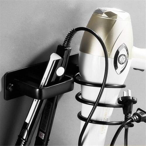 Hair Dryer Holder Straightener Storage Rack Space Aluminum Wall Mount Bathroom Accessories Shelf Organizer For Home
