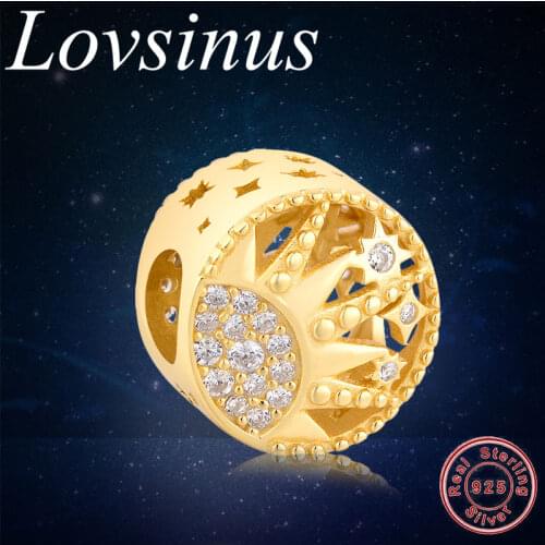 Fit Original European Charms Bracelet 925 Sterling Silver Gold Charm Clear CZ Dangle Jewelry Necklace Berloque Sterling Silver