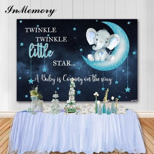 InMemory Twinkle Little Stars Backdrops For Photography Boy Elephant Baby Shower Birthday Child Photo Backdrop Photo zone Banner