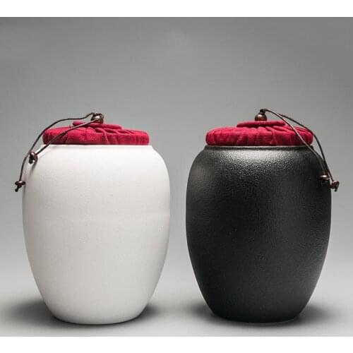 Brief Ceramic Coarse Pottery Tea Jar Black White Box Tea Storage Caddy Tea Ceremony Accessories Decoration Cans Container Crafts